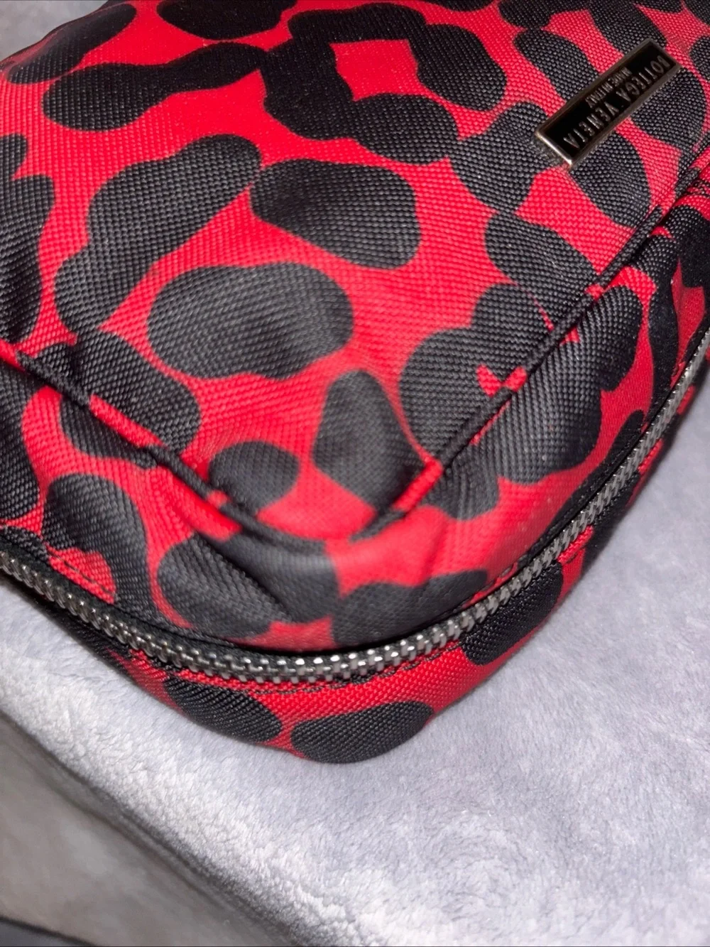 Bottega Veneta Red and Black Leopard Print toiletry pouch with Coa